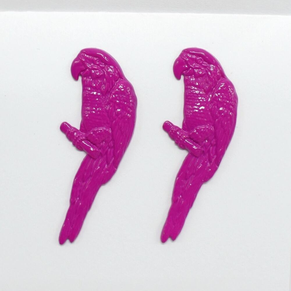 Vintage Parrot Stud Earrings Magenta Pink Metal Tropical Eclectic Maximalist 90s
